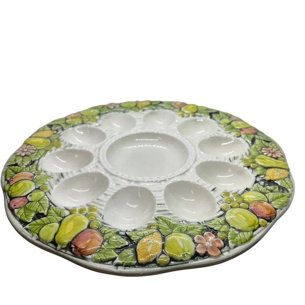 Vintage 1970’s Norleans Deviled Egg Plate Ceramic Serving  Easter Cottagecore